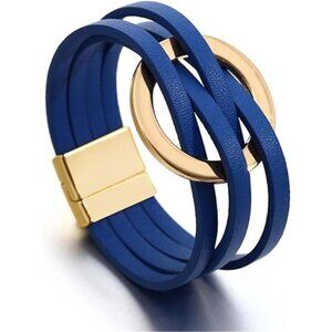 Long tiantian Blue Bracelets for Women Leather Cuff Bracelet for Women Circle